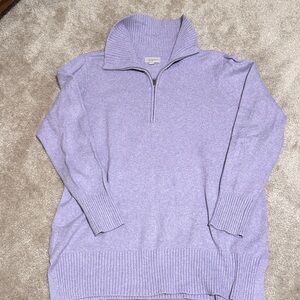 LOFT Lilac Ribbed Half-Zip Sweater